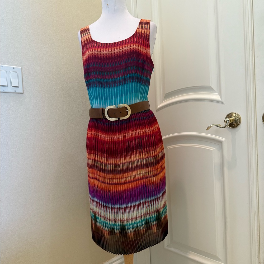 NWOT Antonio Melani  Multicolor fine pleated Sleeveless Dress